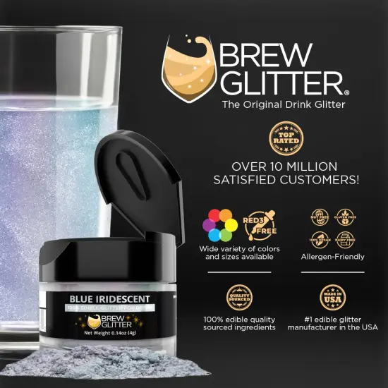 Brew Glitter - Blue Iridescent Edible Drink Glitter (4g, x1 Flip-Cap Jar) for Beer, Cocktails and Beverages {2}