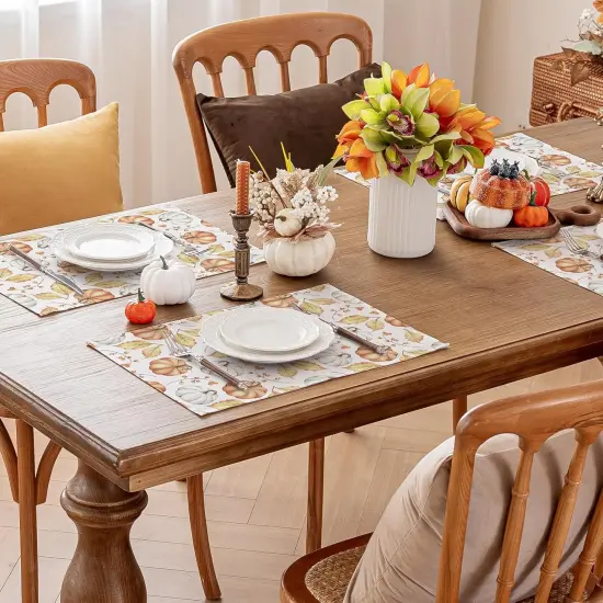 Set of 4 Orange Fall Pumpkin Placemats - 12x18 Inch {3}