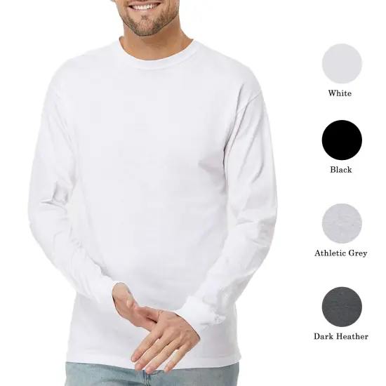 M&O- Gold Soft Touch Long Sleeve T-Shirt, Heavy Cotton Crewneck Adult tee for Men, Multicolor Shirt Deep navy {4}