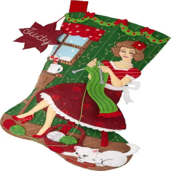 Bucilla Felt Stocking Applique Kit 18" Long-Holiday Knitting {1}