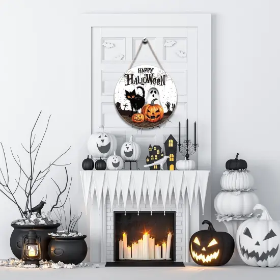 Pumpkin Black Cat Boo Happy Halloween Door Signs {3}