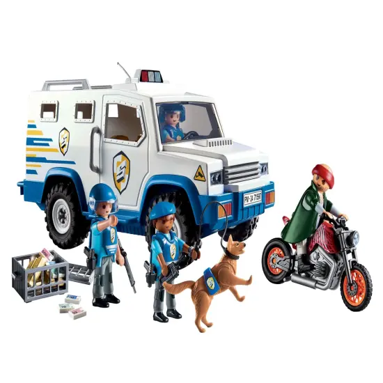 Playmobil 71597 Action Heroes Armoured Van with Fund Conveyors - Includes Three Police, Motorcycle Thief and Police Dog - Ages 4+ {7}