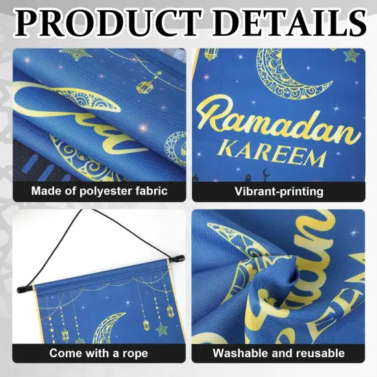 2PCS Eid Mubarak Decorations Ramadan Kareem Hanging Door Sign Ramadan Mubarak Banner Party Decorations Welcome Wall Banner for Party Supplies {6}