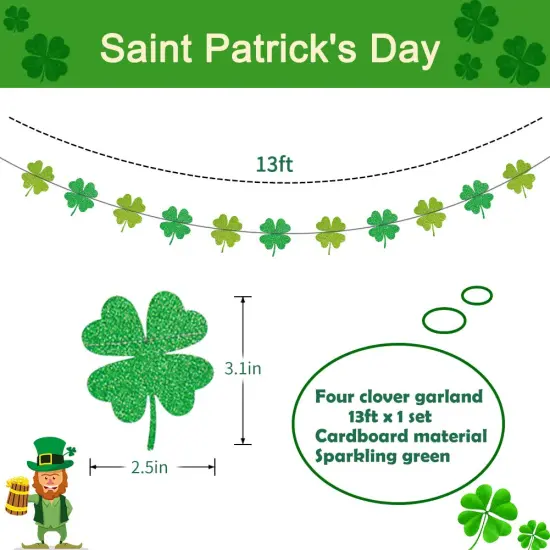 zilue St Patricks Day Decorations, Green Party Supplies Four-leaf Clover Garland Tissue Paper Fan Paper Lantern for Irish Party Saint Patricks Day Decor {5}