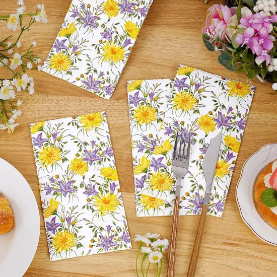 100 PCS Floral Napkins, Chamomile Napkins, Disposable Hand Towels For Bathroom, Flower Napkins, Floral Napkins Disposable for Party Picnic Dinner Wedding Spring Summer, Floral Guest Napkins {3}