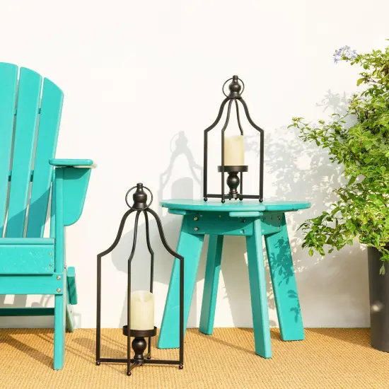 Set of 2 Modern Black Metal Foldable Lanterns Spring Wedding Hanging Candle Holders {10}