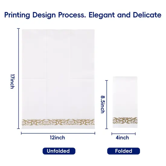 JOLLY CHEF 100 Disposable Hand Towels, Soft and Absorbent Linen Feel Dinner Napkin, Elegant Decorative Paper Guest Towels for Kitchen, Bathroom,Weddings,Parties, Gold and White {6}