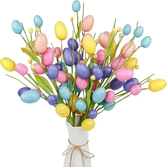 Easter Decorations, 6 Pcs Easter Picks with Colorful Eggs and Berries, Easter Eggs Blossom Branches for Easter Decor, Artificial Flower Arrangement, Easter Table Centerpieces {1}