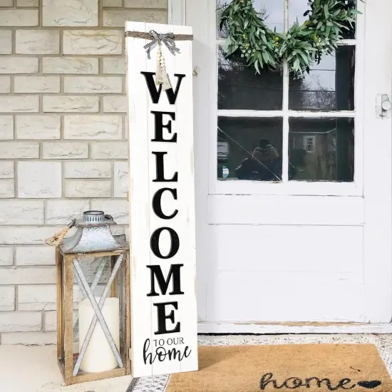 Solid Wood Farmhouse Welcome Sign (Whitewashed) {1}
