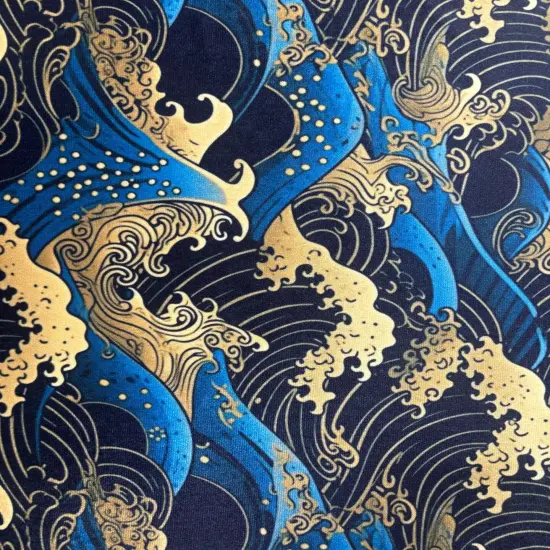1 Yard Golden Waves Print Stretch Velvet Fabric for Leggings Dancewear Costumes Streetwear {1}