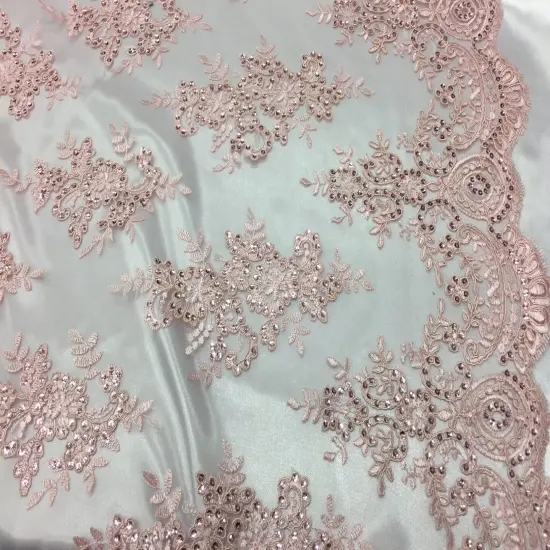 1 Yard Blush Sequin Lace Fabric 54" Wide Mesh with Embroidery & Shimmering Sequins for Bridal & Formal Wear {1}