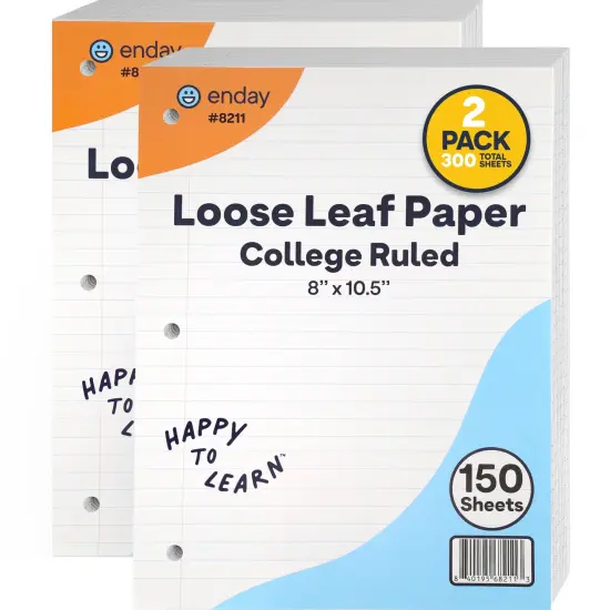 Loose Leaf Paper , 8" x 10.5" Filler Paper White, 3 Hole Punched Binder Paper for 3 Ring Binders, 150 Sheets Per Pack - Enday {3}