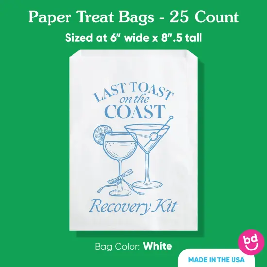 Big Dot of Happiness Last Toast on the Coast Paper Treat Bags, Coastal Bachelorette Candy Bags, Greaseproof White Sandwich Cookie Bags - 25 Count {5}