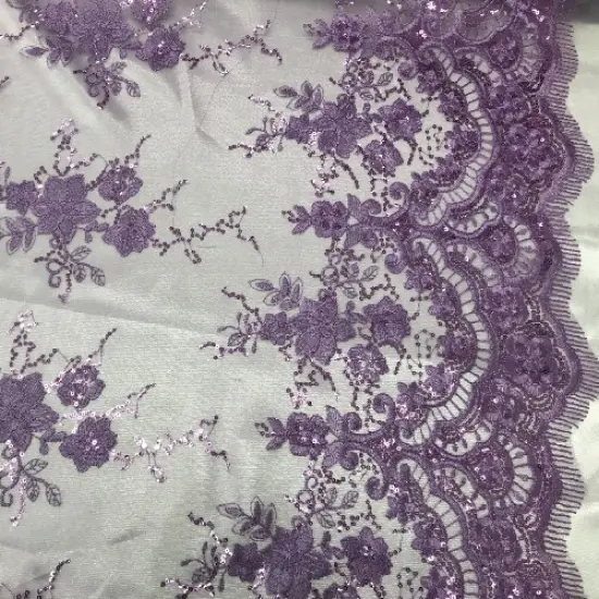 1 Yard Lilac Sequin Lace Fabric 51" Wide Embroidered Mesh for Dresses & Evening Gowns {1}