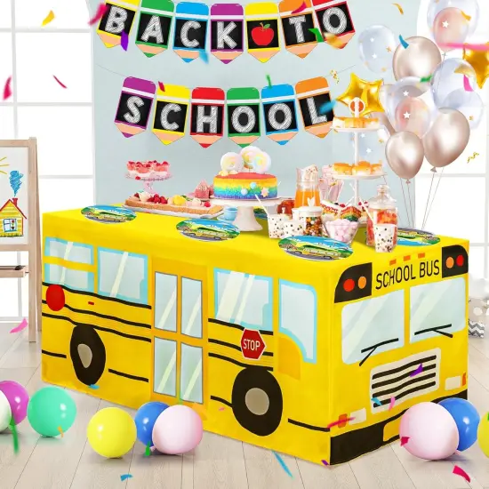 6 FT School Bus Tablecloth Back to School Table Cloth Decorations {1}