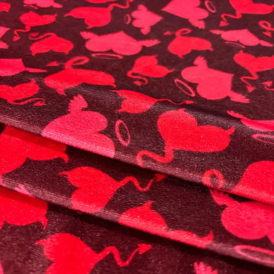 1 Yard Devil Heart Print Stretch Velvet Fabric for Costumes Leggings Dancewear Streetwear {3}