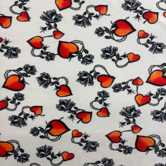 1 Yard White Tattoo Hearts Stretch Velvet Fabric for Leggings Costumes Dancewear Streetwear {1}