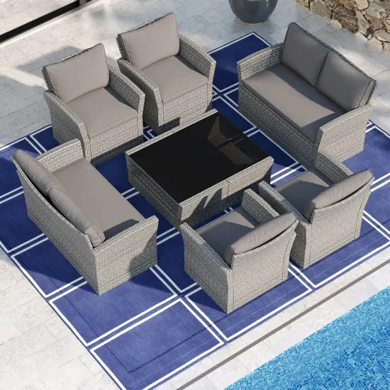 Costway 8 PCS Patio Furniture Set with 4 Rattan Chairs Loveseat Coffee Table Cushions {4}