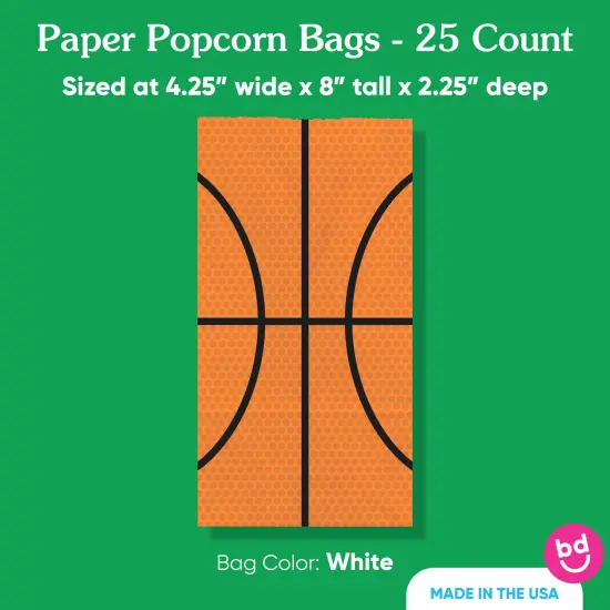 Big Dot of Happiness Basketball Popcorn Bags, Kids Sports Birthday Party Favor Snack Treats, Free-Standing Individual White Paper Bags - 25 Count {5}