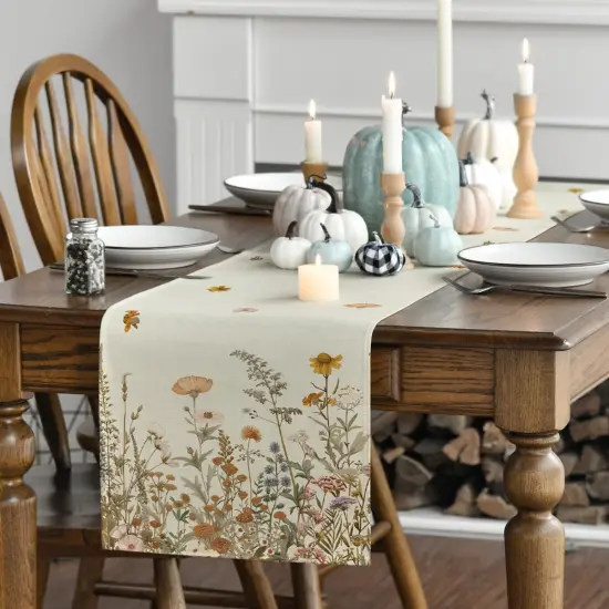 Wild Flowers Grasses Floral Fall Table Runner {3}