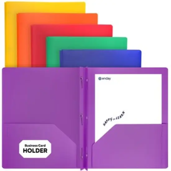 Plastic Folders with Pockets and Prongs, Assorted Colors Two Pocket Folder with Brads, 6 Pc &ndash;by Enday Black {2}