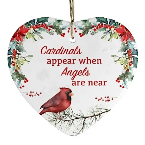 Cardinals Appear When Angels Are Near Floral Heart Christmas Ornament {5}