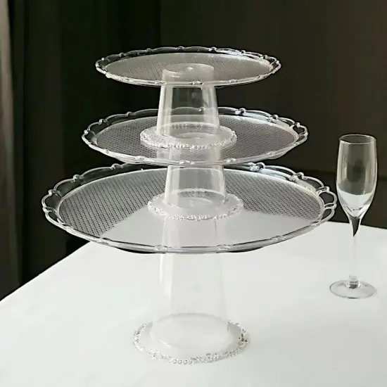 3 Clear Round Plastic CUPCAKE Display STANDS Stackable Dessert Pedestals Party {2}