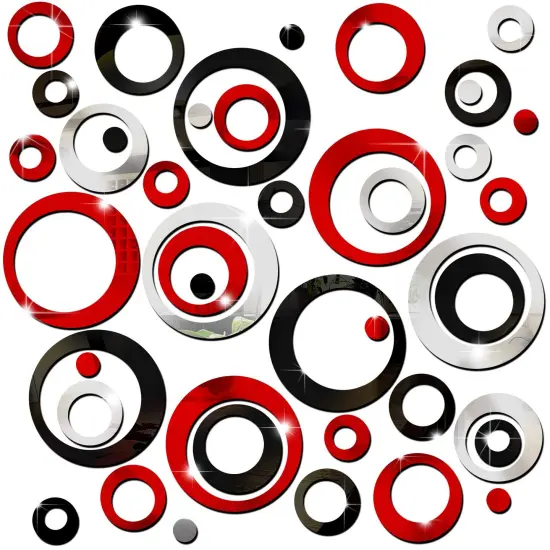 Outus 72 Pieces Wall Stickers Acrylic Circle Mirror Removable Round Dots Mirror Wall Decoration Wall Decals Murals for Home Living Room Bedroom Decor(Silver, Red, Black) {1}