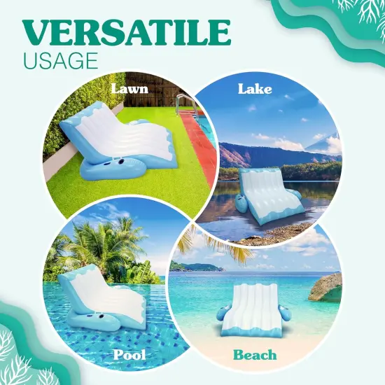 4E's Novelty 2 Person Inflatable Pool Recliner with Cup Holders &ndash; Reclining Pool Lounge Chair for Pool & Lake Relaxation {4}