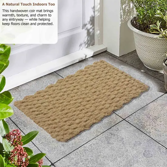 Gardenised Heavy Duty Coco Coir Doormat Non Slip PVC Baking Embossed Welcome Design Natural Coconut Fiber Floor Mat for Front Door Porch Patio Entryway Garage Mudroom & Outdoor Use 18x30" Nautical Braid {3}