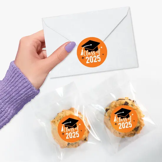 Big Dot of Happiness Class of 2025 Orange Grad Party Envelope Seal Stickers, Round Circle Stickers to Seal Cards, Graduation Envelope Seals, 120 Count {5}