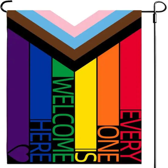 Progress Pride Every One Is Welcome Here Garden Flags - Inclusive Progressive Progress Yard Small Flag 12.5x18 Inch for LGBTQ Lesbian Gay Transgender {1}