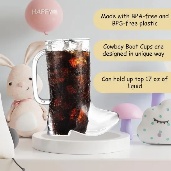 4E's Novelty 10 Pack Cowboy Boot Mugs &ndash; 17 oz Plastic Beer Mugs for Party Supplies {2}