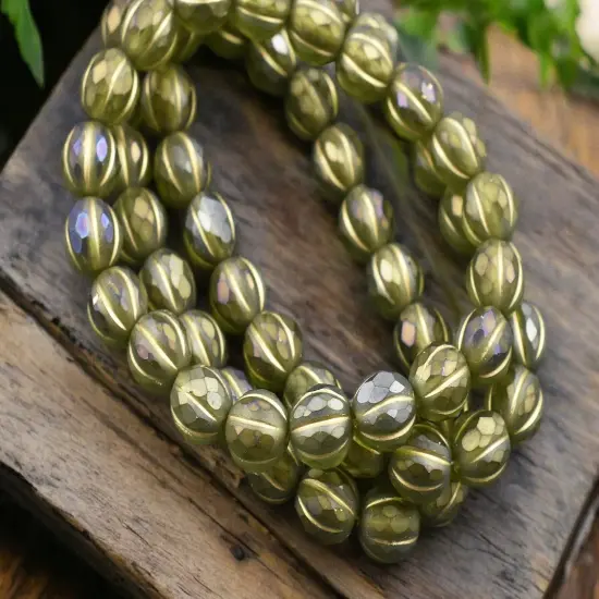 *20* 8mm Gold Washed Matte Olivine Luster Faceted Round Melon Beads {1}