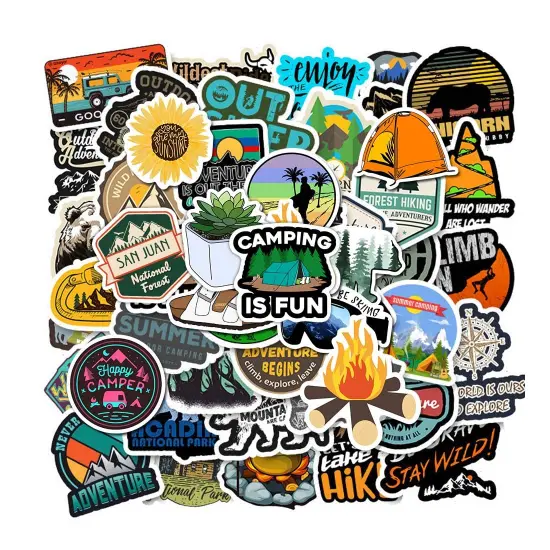 100pcs Outdoor Camping Hiking Adventure Stickers, Wilderness Nature Travel Camper Stickers for Water Bottle Laptop Luggage Cup, Waterproof Summer Camp Stickers Decals for Adults Teens Girls Boys Kids {1}