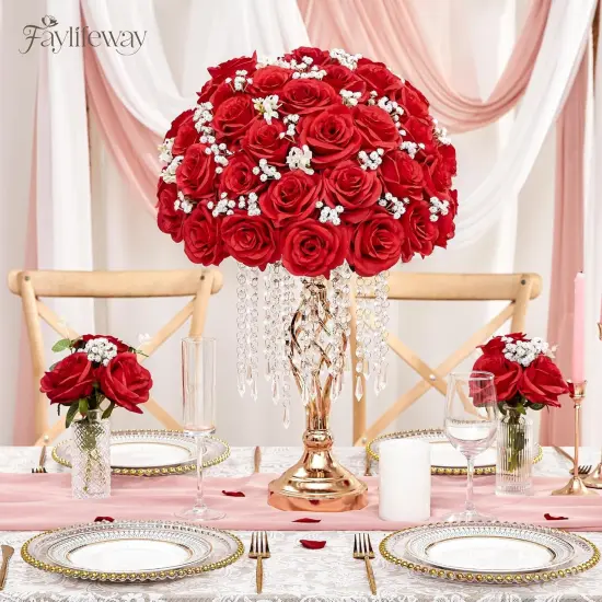 20PCS Artificial Red Roses, 3.9'' Silk Flower Head Fake Red Rose with Long Stems {4}