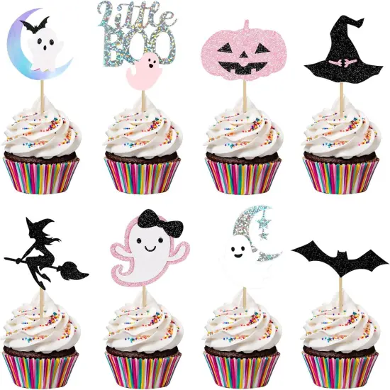 Pink Black Halloween Ghost Cupcake Toppers {1}