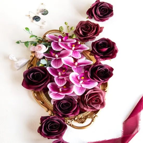 10pcs Silk Roses Artificial Flowers Fake Burgundy Rose Bouquet for Arrangement Wedding Party Home Decoration {5}