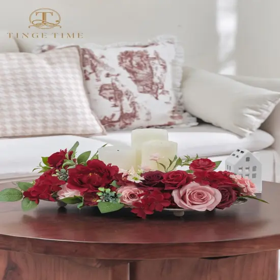 Burgundy Artificial Flowers Combo Box Set, Silk Dahlia Fake Roses with Stems {3}