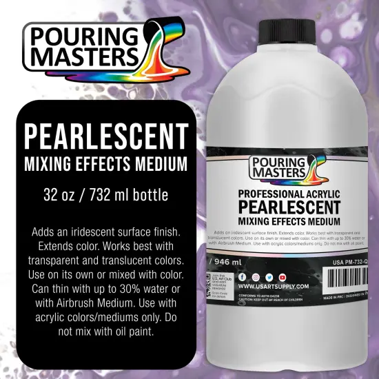 32 Oz (Quart) Acrylic Pearlescent Effects Medium - Creates Pearl Iridescent Metallic Shimmer for Fluid Art & Acrylic Painting {2}