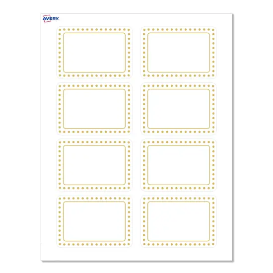 Avery® Printable Rectangle Adhesive Name Tags, Gold Border with Gold Dots Design, 2-1/3" x 3-3/8", Matte White Removable Name Tags, Laser/Inkjet, 80 Total, Great for Name Badges {1}