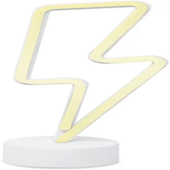Summer LED Neon Yellow Lightning Bolt Tabletop Lamp &ndash; Battery Powered Night Light with White Base for Bedroom, Party, and Room D&eacute;cor {2}