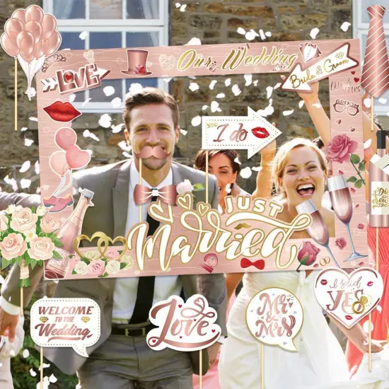 26 PCS Wedding Photo Booth Props and Photo Frames, Rose Gold Bride to Be Selfie Photo Booth Frame Props, Wedding Decoration Bachelorette Engagement Party Favor Supplies Welcome to Seller Assistant Please log in to your account to start working Log {3}