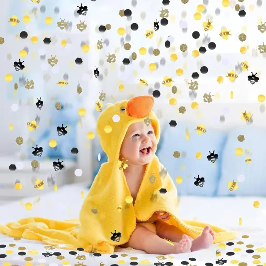 410 Pieces Bee Confetti Gold Glitter, Yellow Black, Circle Confetti Honeycomb Hexagon Confetti for Bee Themed Party Baby Shower Birthday Table Decoration {5}