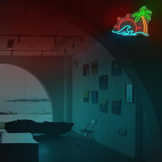 Summer Sunrise Sunset Neon Sign &ndash; Coconut Tree & Wave LED Light for Beach Home & Party Decor {5}