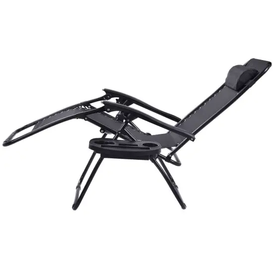 Set of 2 Folding Zero Gravity Recliner Chairs with Cup Holder Tray and Headrest for Patio or Lawn Black {3}