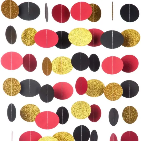 Glitter Garland Circle Dots Hanging Decor - Gold Glitter,Black,Red {1}