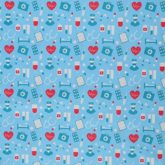 Mook Fabrics Hospital Heartbeat Printed PUL Fabric [60 in. Wide] Blue - By The Yard {1}