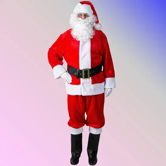 10-Pieces Plush Santa Suit with Belt, Gloves, Boot Tops, Hat & More Accessories {1}