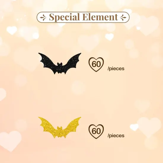 120pcs Bat Confetti, Bat Shaped Paper Scatter, Black&Gold Glitter {2}